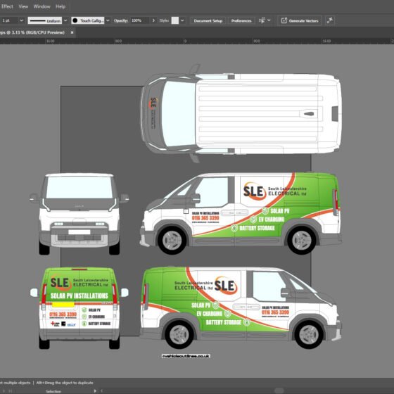 Vehicle graphics design from blank van to finished branded vehicle. DESIGN